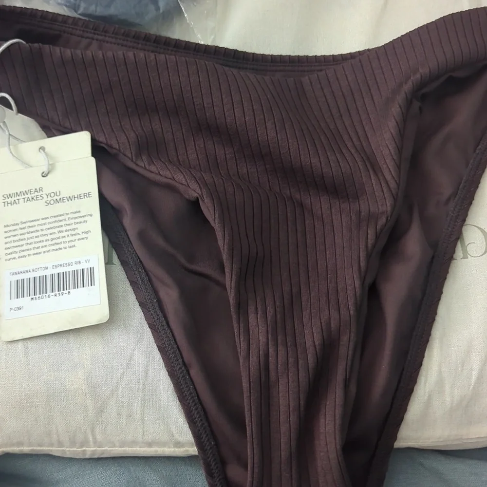 Monday Swimwear Brown Ribbed Bikini Bottom
